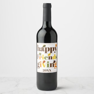 Colorful typography Happy Friendsgiving 2019 fall Wine Label
