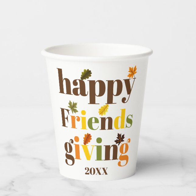 Colorful typography Happy Friendsgiving fall Paper Cups (Front)