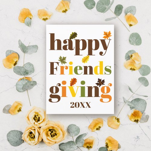 Colorful typography Happy Friendsgiving fall Postcard