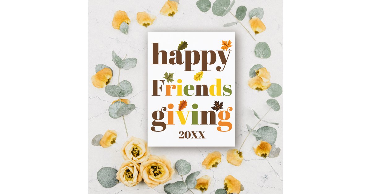 Colorful typography Happy Friendsgiving fall Postcard | Zazzle