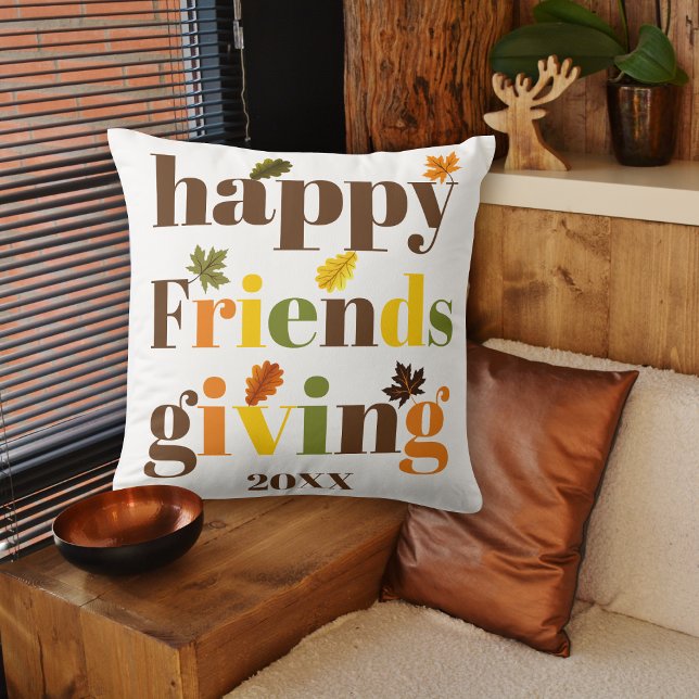 Colorful typography Happy Friendsgiving fall Throw Pillow (Creator Uploaded)