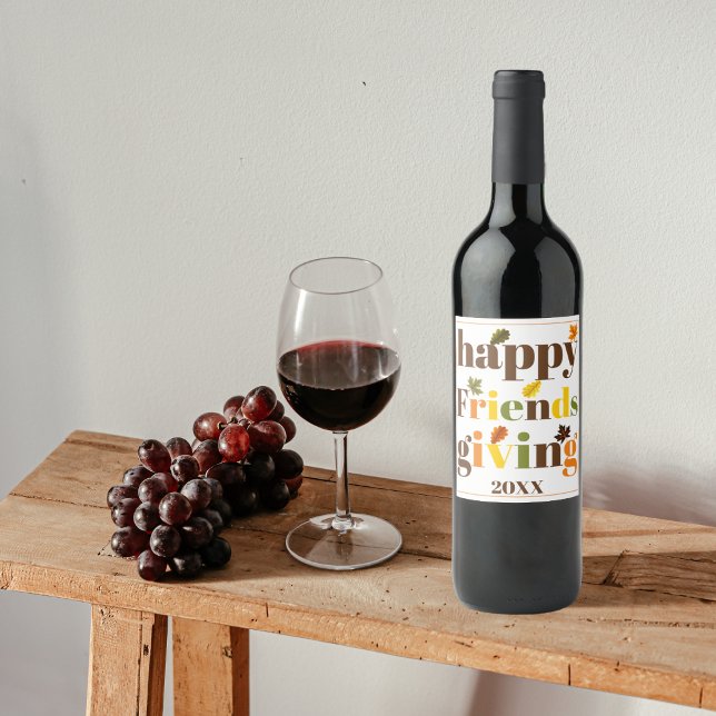 Colorful typography Happy Friendsgiving fall Wine Label (Creator Uploaded)