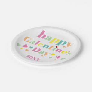 Colorful typography Happy Galentines Day Paper Plates