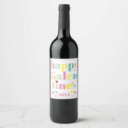 Colorful typography Happy Galentines Day Wine Label