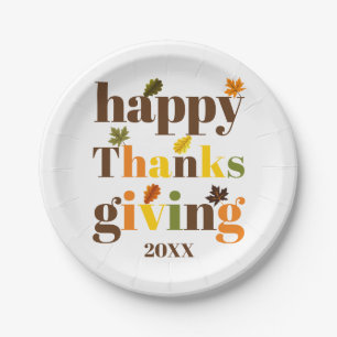 Colorful typography Happy Thanksgiving fall Paper Plates