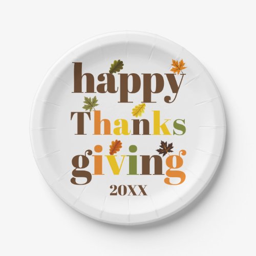 Colorful typography Happy Thanksgiving fall Paper Plates