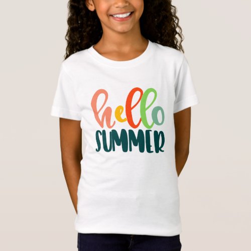 Colorful Typography Hello Summer Kids T_Shirt