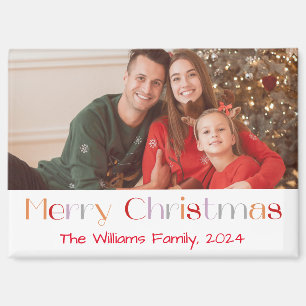 Colorful Typography Merry Christmas Family Photo Magnet