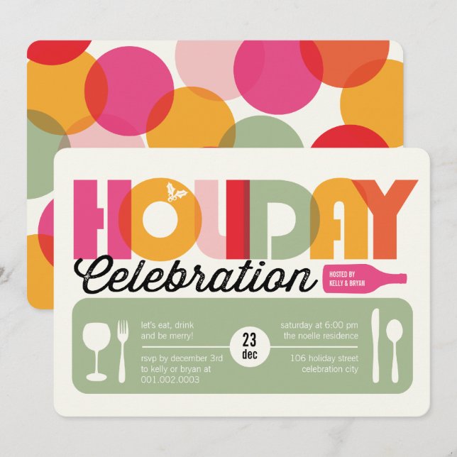 Colorful Typography Modern Holiday Party Invite (Front/Back)