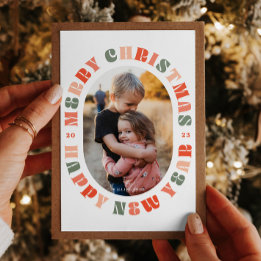 Colorful Typography Oval Christmas Holiday Card