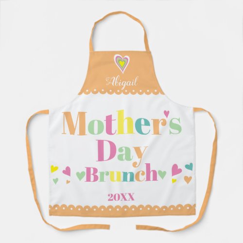 Colorful typography peach Mothers Day Brunch   Apron
