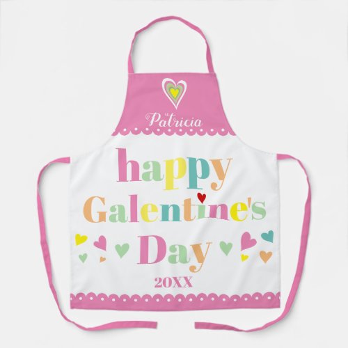 Colorful typography pink border Galentines Day Apron