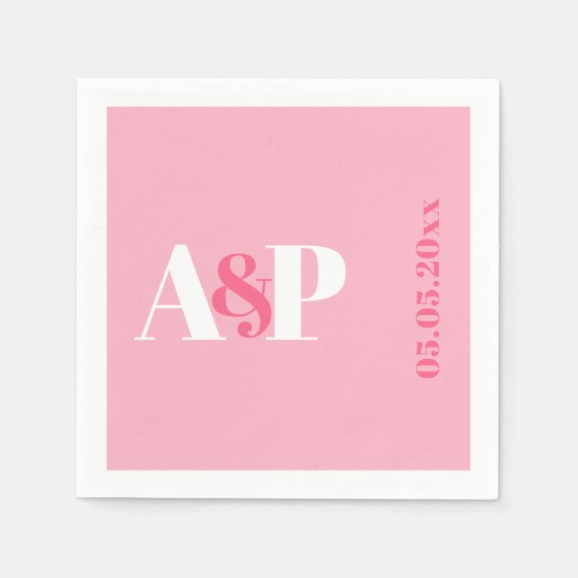 Colorful Typography Pink Monogram Wedding Napkins (Front)