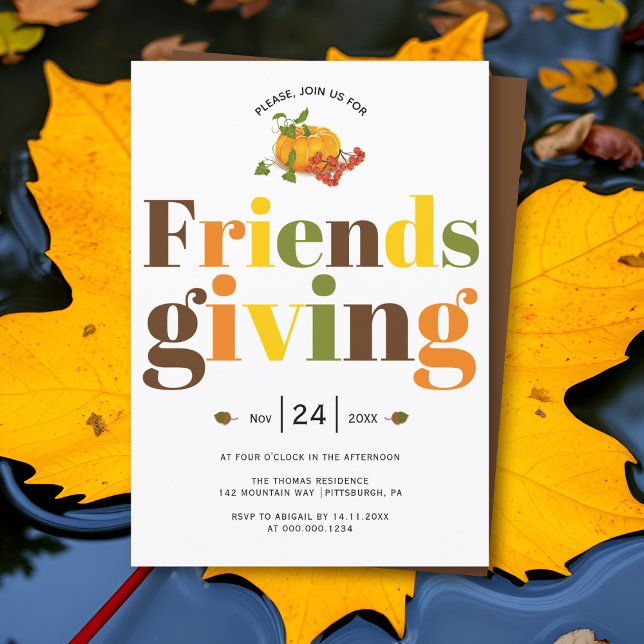 Colorful typography pumkin Friendsgiving Invitation (Creator Uploaded)