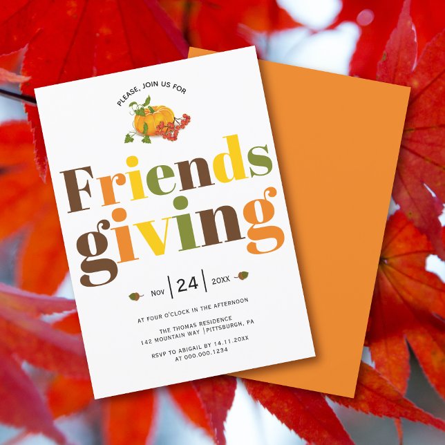 Colorful typography pumkin Friendsgiving Invitation (Creator Uploaded)
