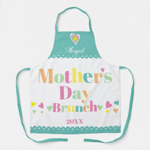 Colorful typography teal Mothers Day Brunch Apron