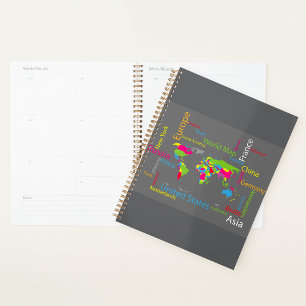 Colorful Typography World Map Modern Word Travel Planner