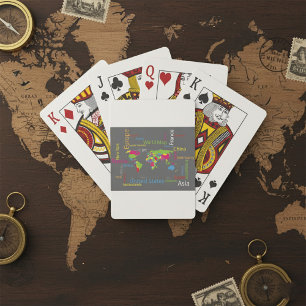 Colorful Typography World Map Modern Word Travel Poker Cards