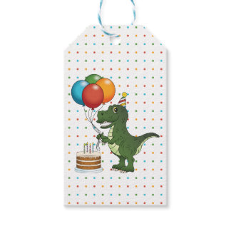Colorful Tyrannosaurus Rex T-rex Dinosaur Birthday Gift Tags