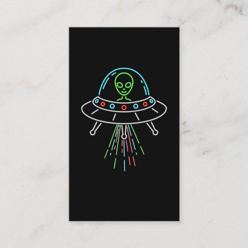 Colorful UFO Cute Alien Abduction Business Card
