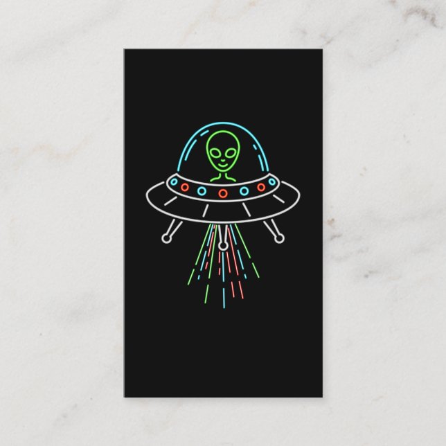 Colorful UFO Cute Alien Abduction Business Card (Front)