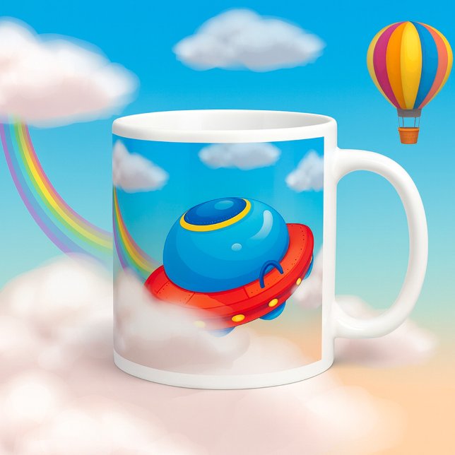 Colorful UFO Spaceship Flying Through Clouds Coffee Mug (Creator Uploaded)