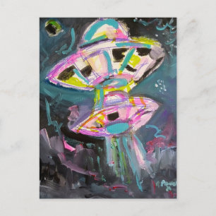 Colorful UFOs in a Night Sky Postcard