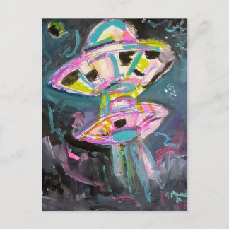 Colorful UFOs in a Night Sky Postcard
