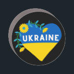 Colorful Ukraine Flag Flower Heart  Car Magnet<br><div class="desc">Colorful magnet design supporting the people of Ukraine features heart shaped Ukrainian flag in blue and yellow with a vine of flowers and center Ukraine text.  Black background</div>