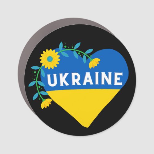 Colorful Ukraine Flag Flower Heart  Car Magnet