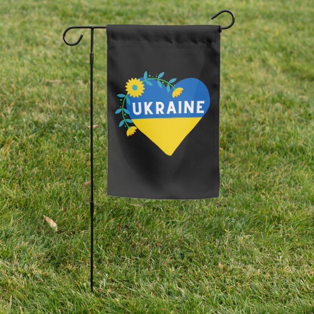 Colorful Ukraine Flag Flower Heart Garden Flag (In SItu)