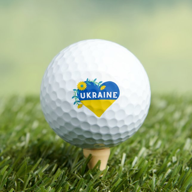 Colorful Ukraine Flag Flower Heart  Golf Balls (Insitu Tee)