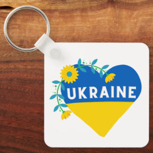 Colorful Ukraine Flag Flower Heart Keychain
