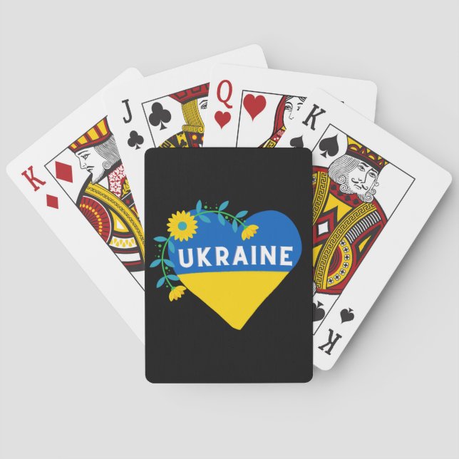 Colorful Ukraine Flag Flower Heart  Poker Cards (Back)