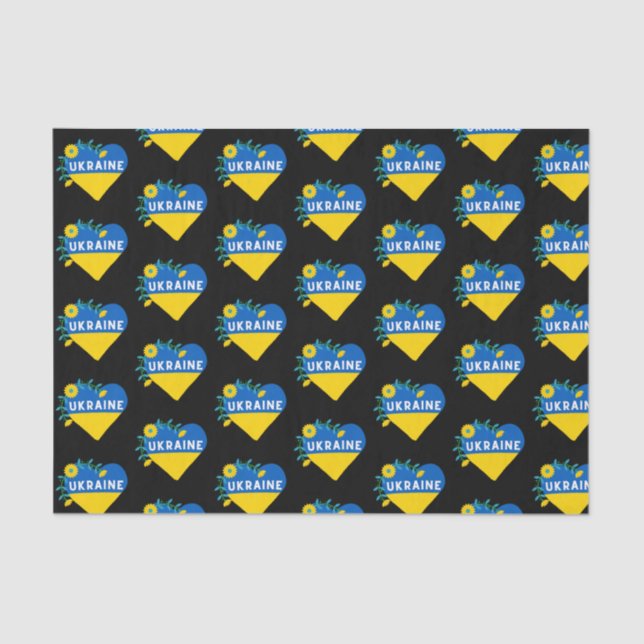 Colorful Ukraine Flag Flower Heart  Tissue Paper (Front)