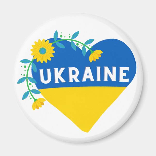 Colorful Ukraine Flower Heart Magnet (Front)