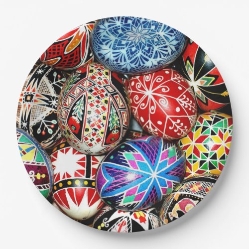 Colorful Ukrainian Easter Eggs Paper Plates