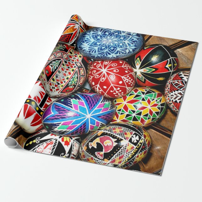 Colorful Ukrainian Easter Eggs Wrapping Paper (Unrolled)