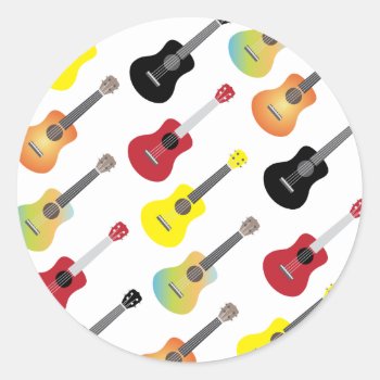 Colorful Ukulele Patterns Music Classic Round Sticker by PencilPlus at Zazzle
