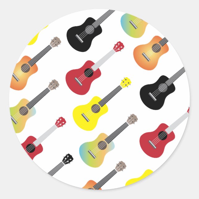 Colorful Ukulele Patterns Music Classic Round Sticker (Front)