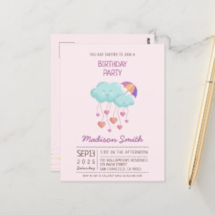 Colorful Umbrella Birthday Card with Cute Clouds