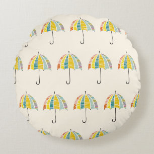 Colorful Umbrella – Bright & Cheerful Rainy Day Round Pillow