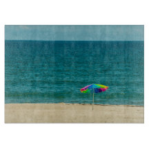 Colorful Umbrella On Beach Glass Cutting Board