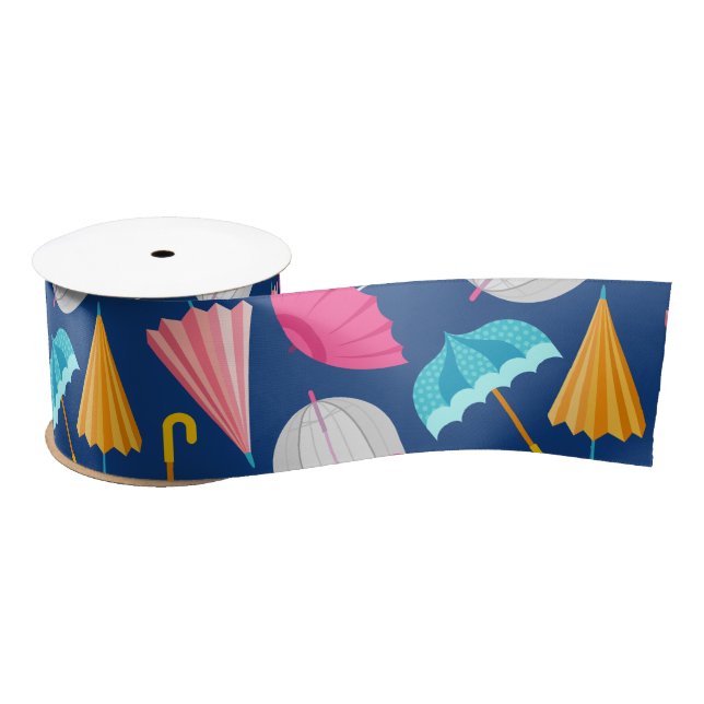 Colorful Umbrella Pattern Satin Ribbon (Spool)