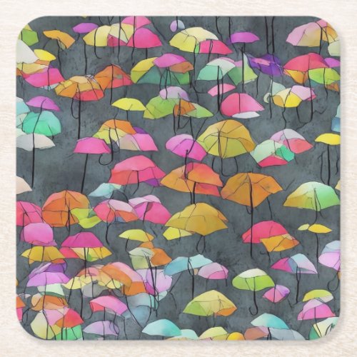 Colorful Umbrella Pattern Square Paper Coaster