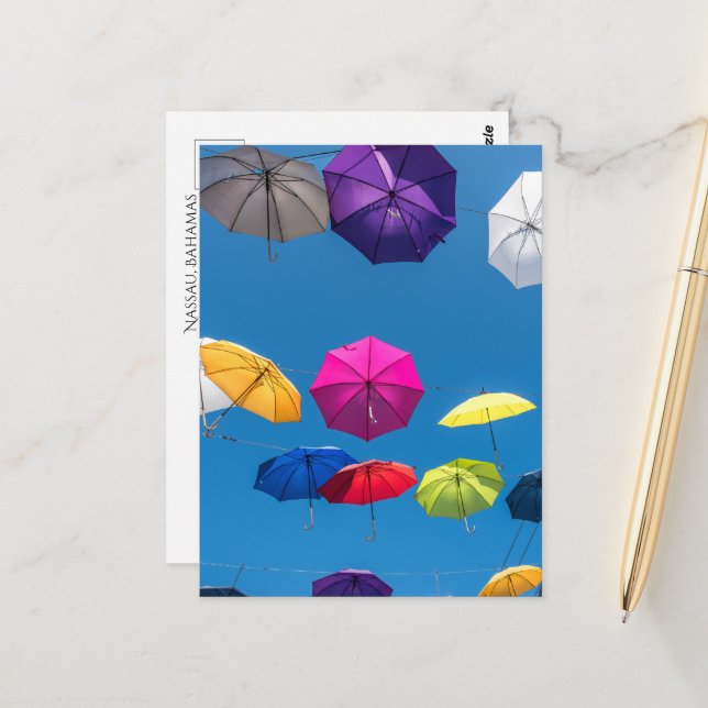 Colorful Umbrella Street Ceiling Postcard (Front/Back In Situ)