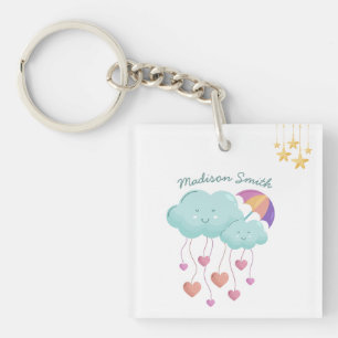 Colorful Umbrella with Cute Clouds Keychain