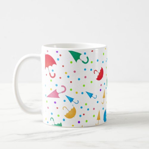 Colorful Umbrellas and Confetti Pattern Coffee Mug