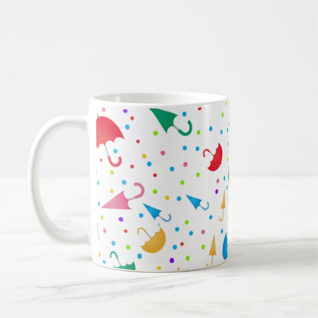 Colorful Umbrellas and Confetti Pattern Coffee Mug (Left)
