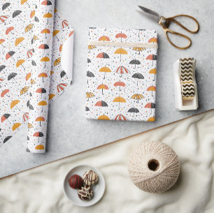 Colorful Umbrellas and Raindrops Wrapping Paper